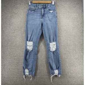 Good American Distressed Jeans Women Sz 4/27 Blue Denim Mid Rise Stretch Casual